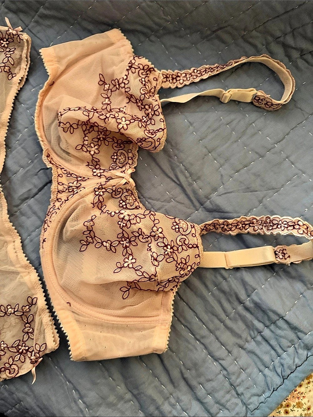 Etam Floral Lace Bra & Panty Set in Pink, Size 36D, L panties - Picture 3 of 11
